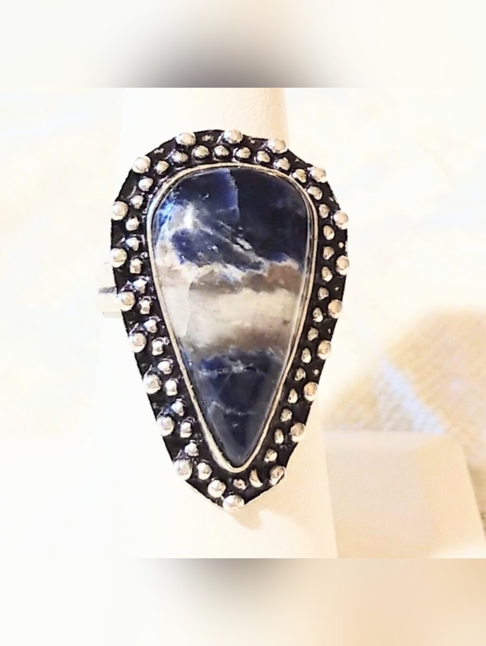 NWOT Natural Sodalite Boho Ring Artisan .925 Sterling Silver Overlay